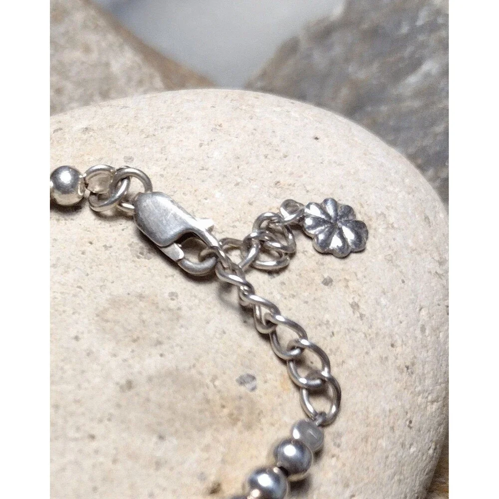 Sterling Silver .925 Green Crystal Beaded Shamrock Charm Bracelet Irish